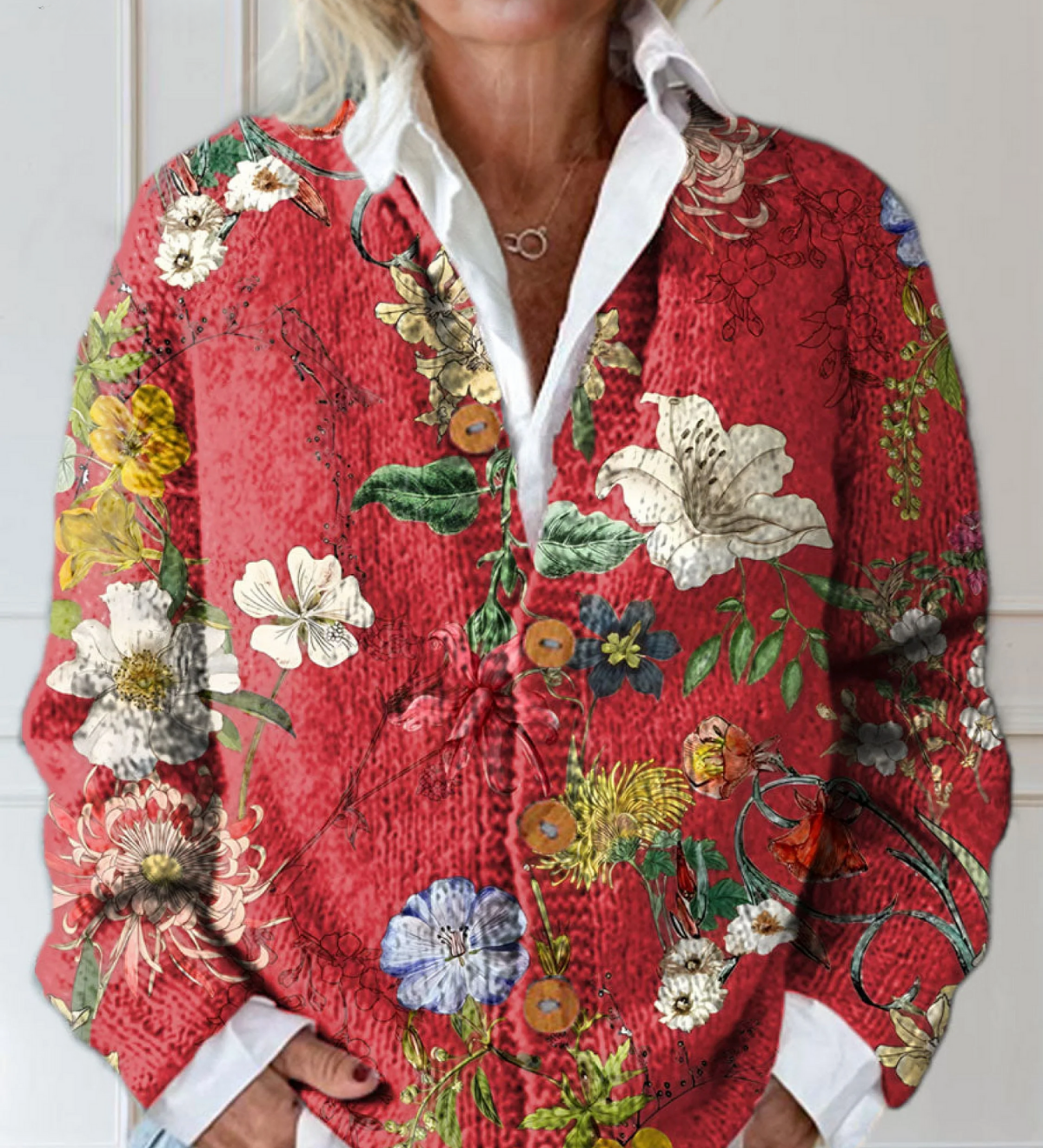 Eva | Cardigan met vintage bloemenprint en knopen
