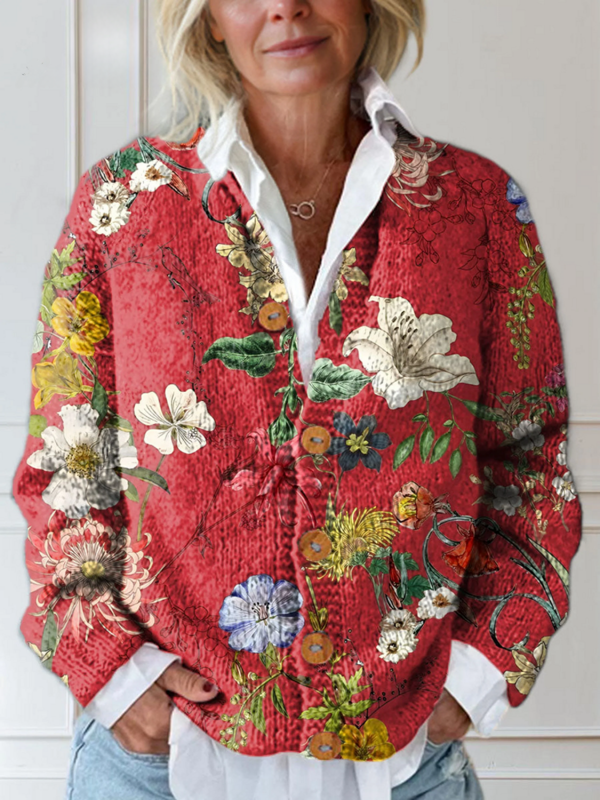 Eva | Cardigan met vintage bloemenprint en knopen