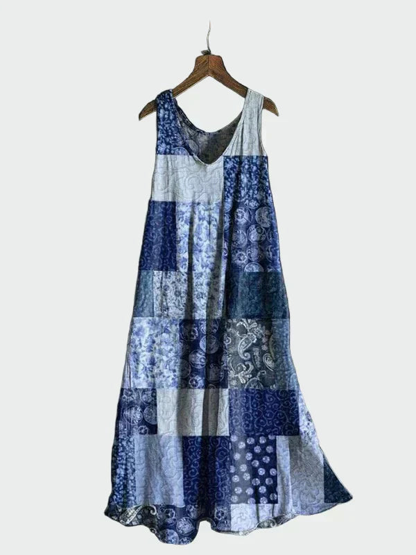 Jurk met Blauwe Patchworkpatroon