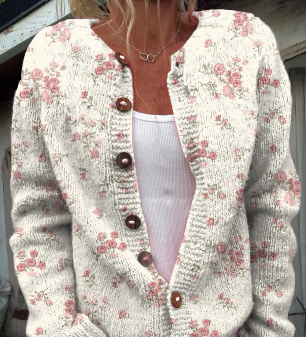 Lynn | Cardigan met roze rozenbloesem