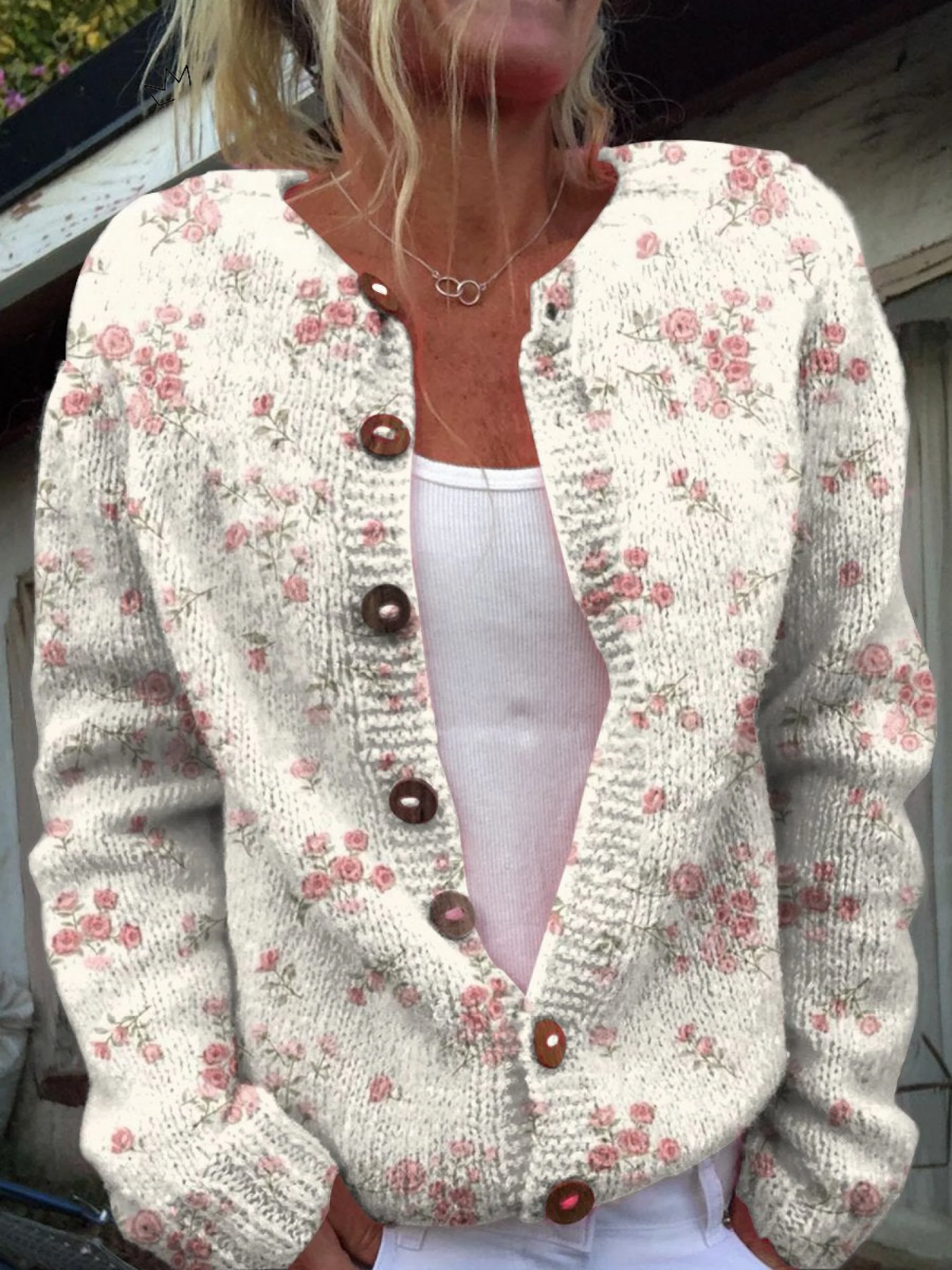 Lynn | Cardigan met roze rozenbloesem