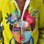 Bo | Cardigan met Frida-portret in olieverf