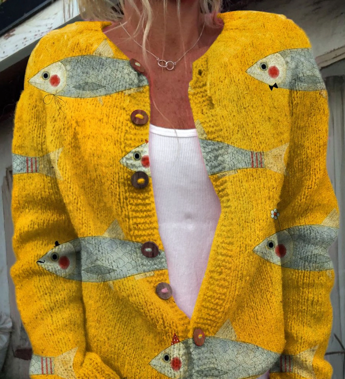 Astrid | Vintage cardigan met sardineprint