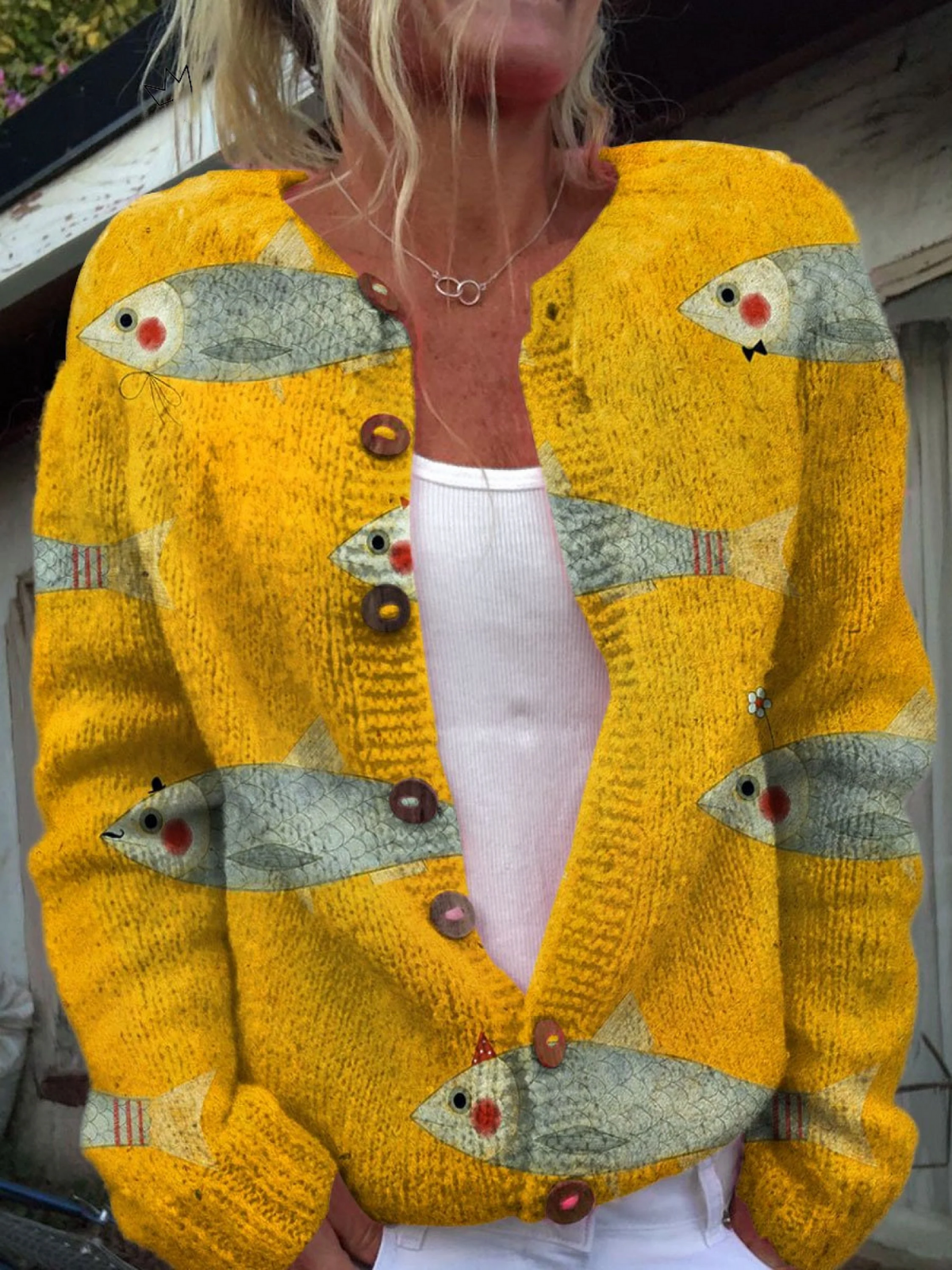 Astrid | Vintage cardigan met sardineprint