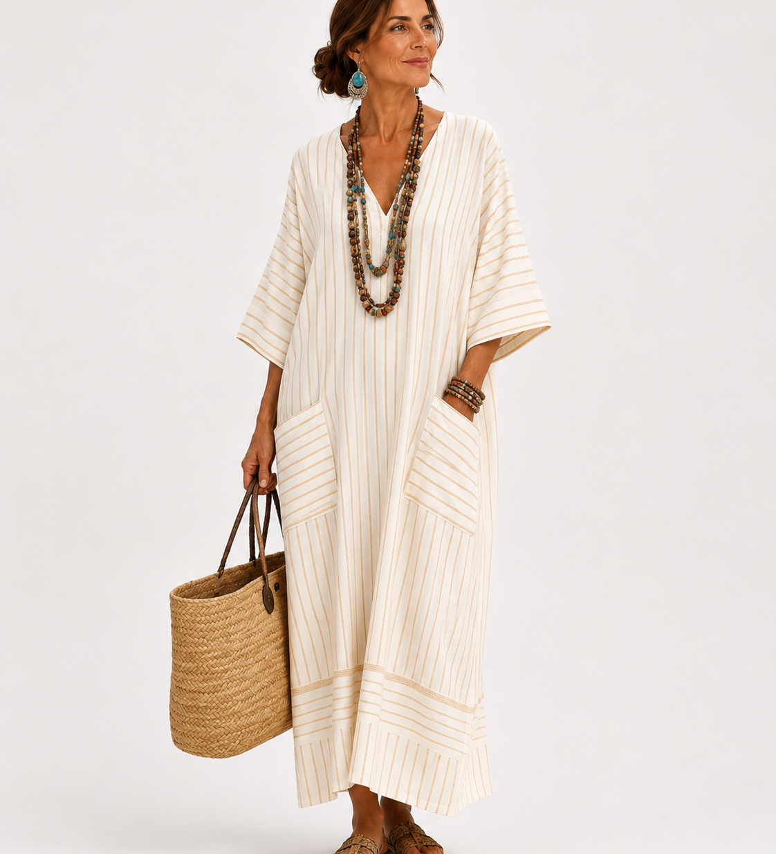 Caftán Farah Beige Rayas
