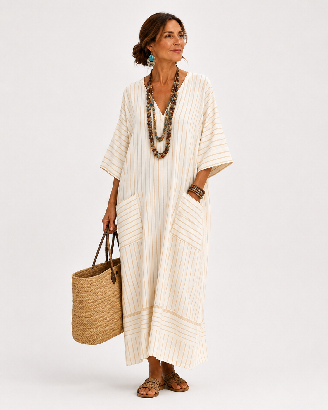 Caftán Farah Beige Rayas