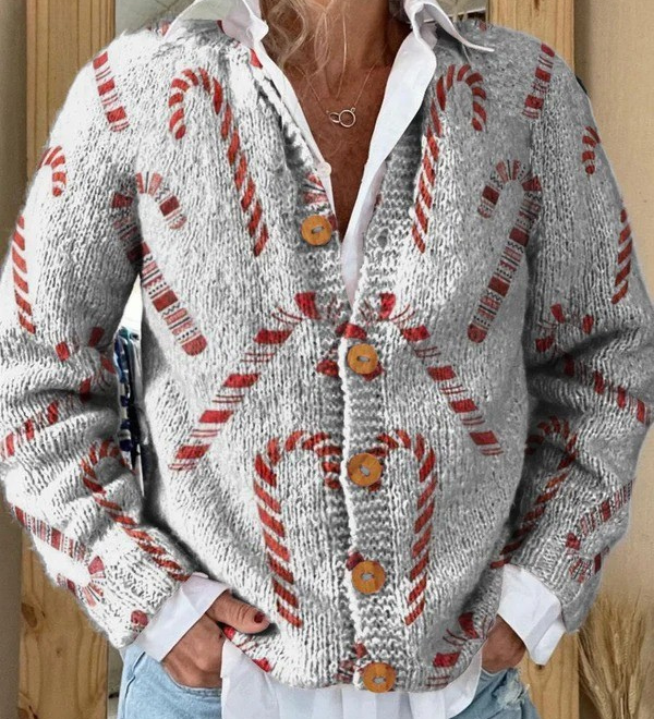 Zoë | Feestelijke cardigan met zuurstokpatroon