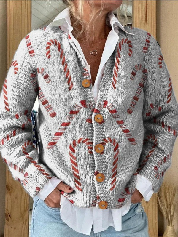 Zoë | Feestelijke cardigan met zuurstokpatroon
