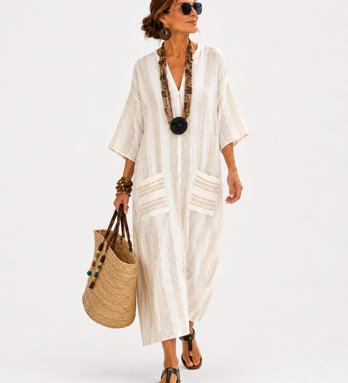 Caftan Aisha Wit Strepen