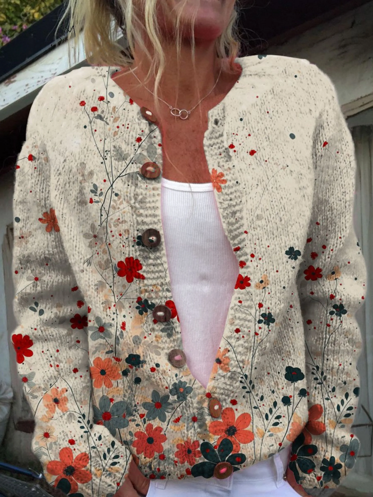 Julia | Vintage cardigan met bloemenkunst