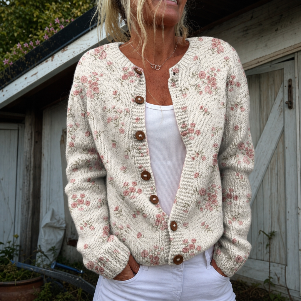 Lynn | Cardigan met roze rozenbloesem