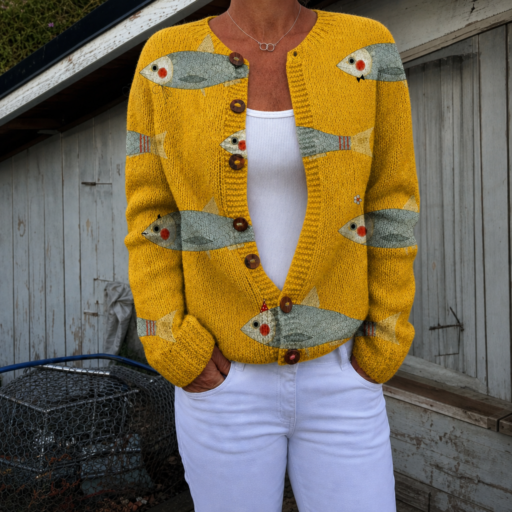 Astrid | Vintage cardigan met sardineprint