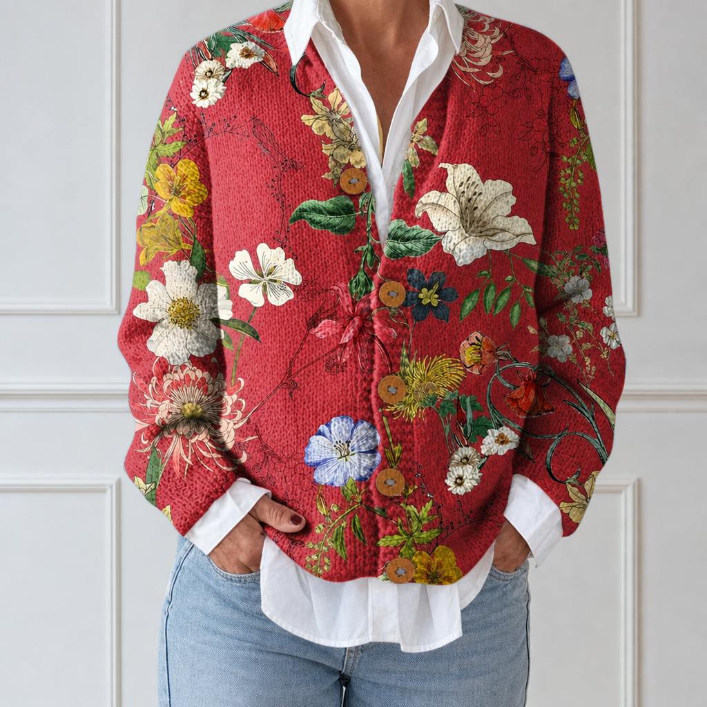 Eva | Cardigan met vintage bloemenprint en knopen