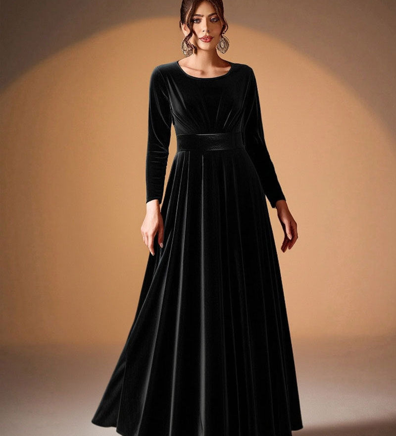 Tilda | Maxi Jurk in Fluweel met Lange Mouwen
