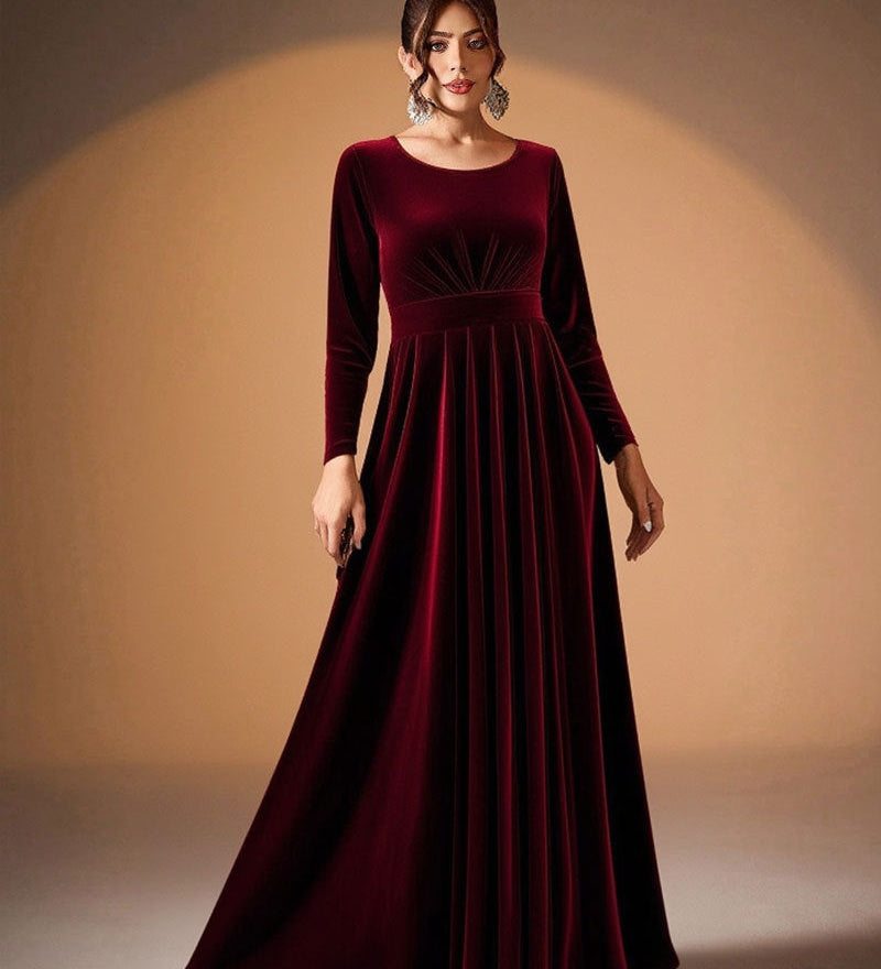 Tilda | Maxi Jurk in Fluweel met Lange Mouwen