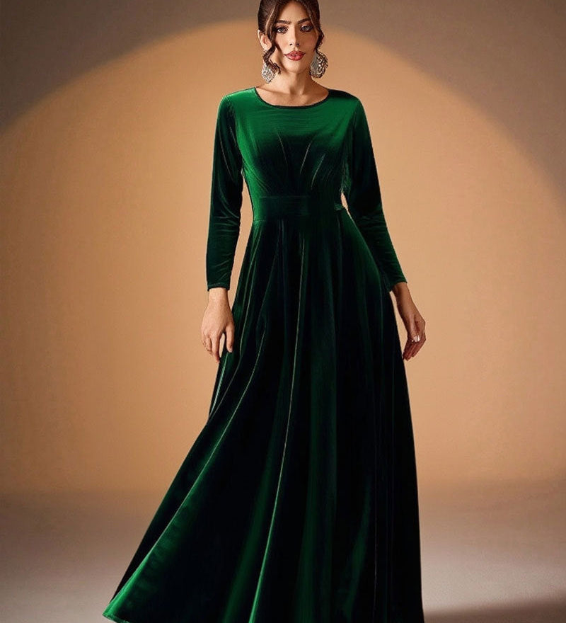 Tilda | Maxi Jurk in Fluweel met Lange Mouwen
