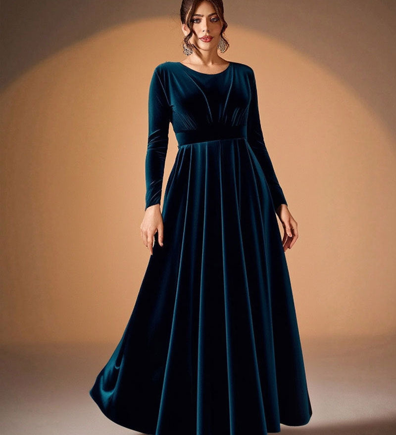 Tilda | Maxi Jurk in Fluweel met Lange Mouwen