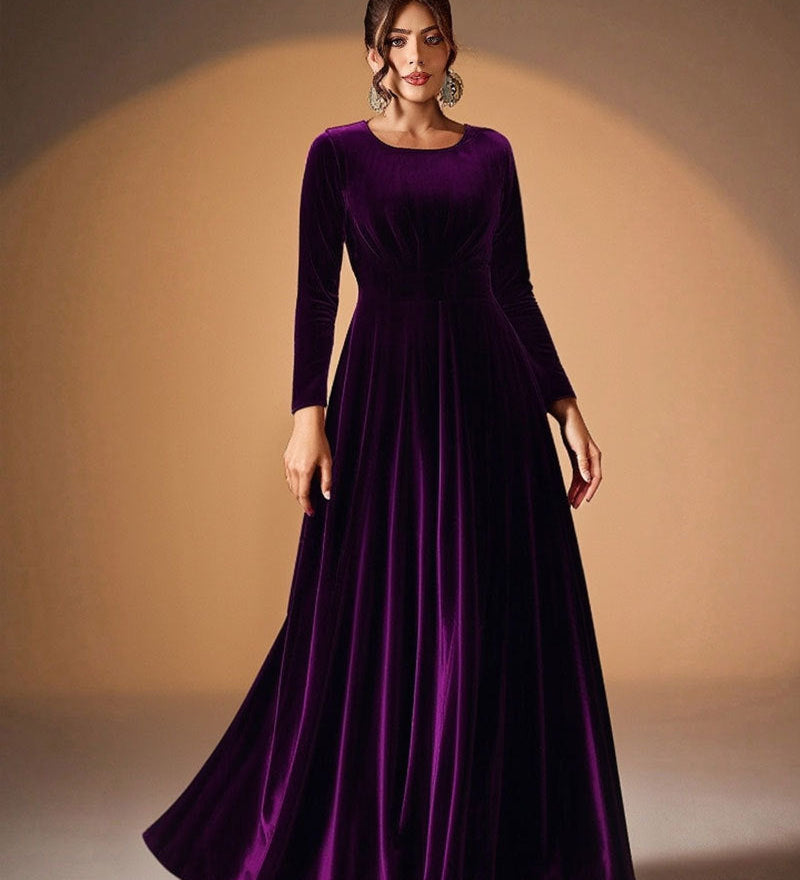 Tilda | Maxi Jurk in Fluweel met Lange Mouwen