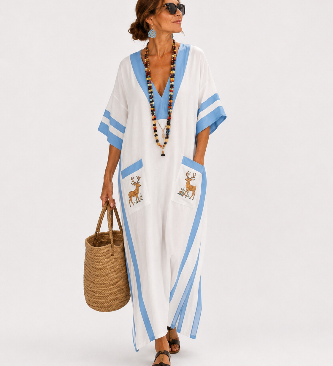 Caftan Alba Wit Blauwe Strepen