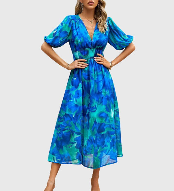 Olga | Flatterende Midi Bloemenjurk
