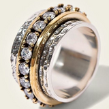 Vintage Gouden en Zilveren Ring met Zirkonia